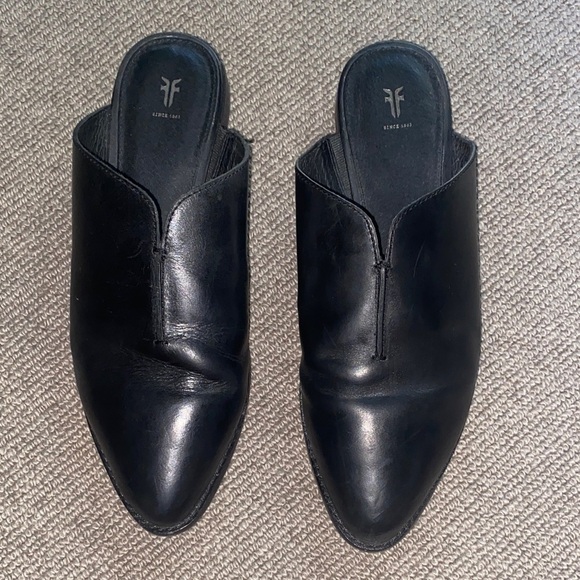 Frye Nolan Seam Mules Black Leather Slip-On Mules sz 9M - Picture 3 of 13
